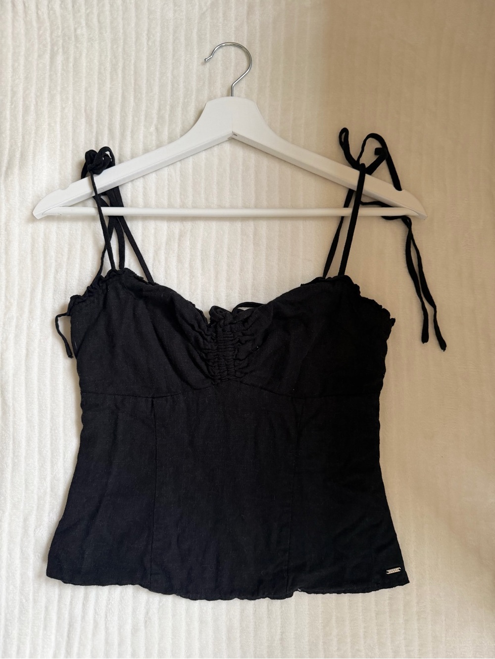 Top Corset Negro de Lino Guess - Tirantes Ajustables (Talla S)